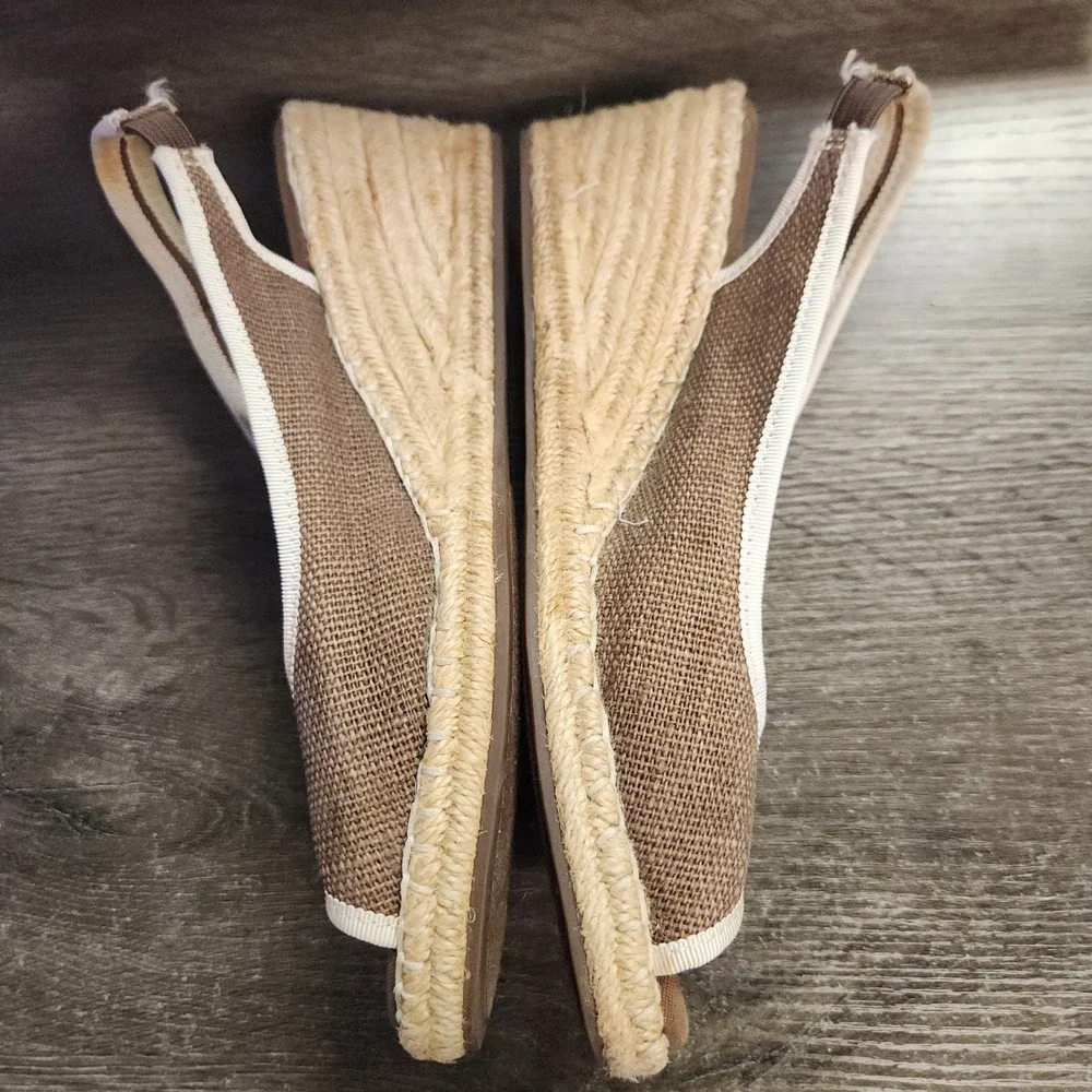 Naturalizer Wedge Sandals Womens Size 7 Brown Canvas Espadrille Slingback Summer